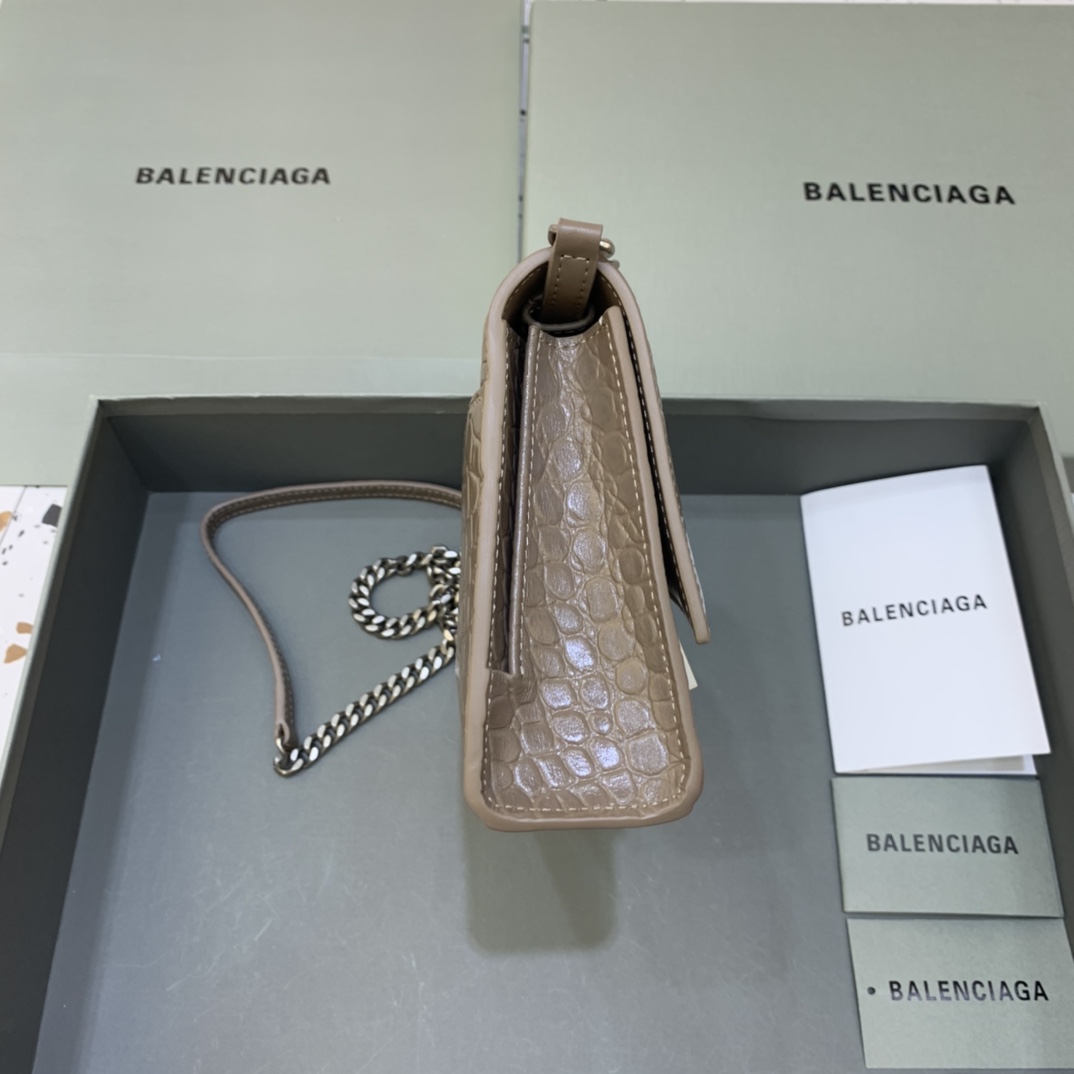 Balenciaga Big Hourglass Wallet With Chain Crocodile Embossed Shoulder Bag Khika